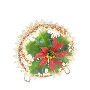 Vintage Plastic Lace Poinsettias Christmas Napkin Holder Retro Decor Kitschy